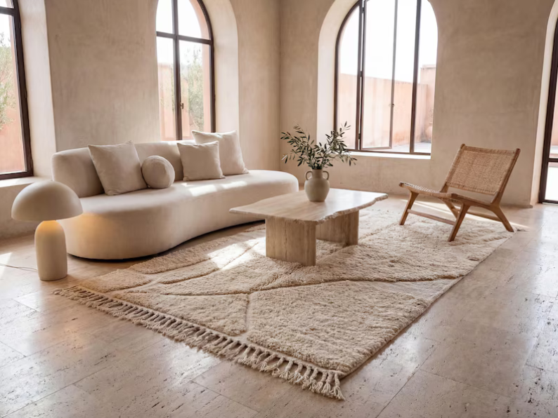 Tapis Beni Ouarain Laine Fait Main Azlif - Dune
